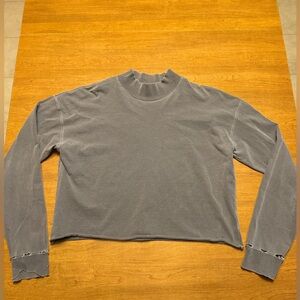 Joah Brown Women’s Charcoal Grey Distressed Mock Neck Long Sleeve Shirt Size S/M